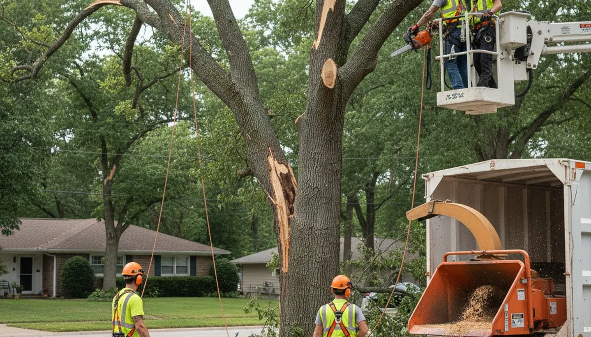 Emergency tree service crew in Bellevue, NE clearing storm-damaged fallen trees