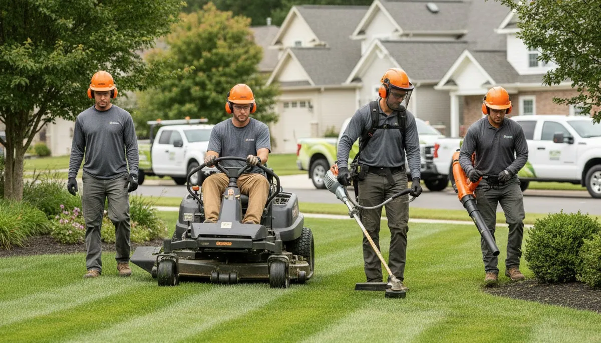 Bellevue, NE tree service crew providing professional lawn and arbor care on a residential property