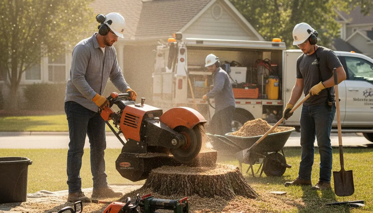Bellevue, NE stump removal service clearing an unwanted tree stump from a yard
