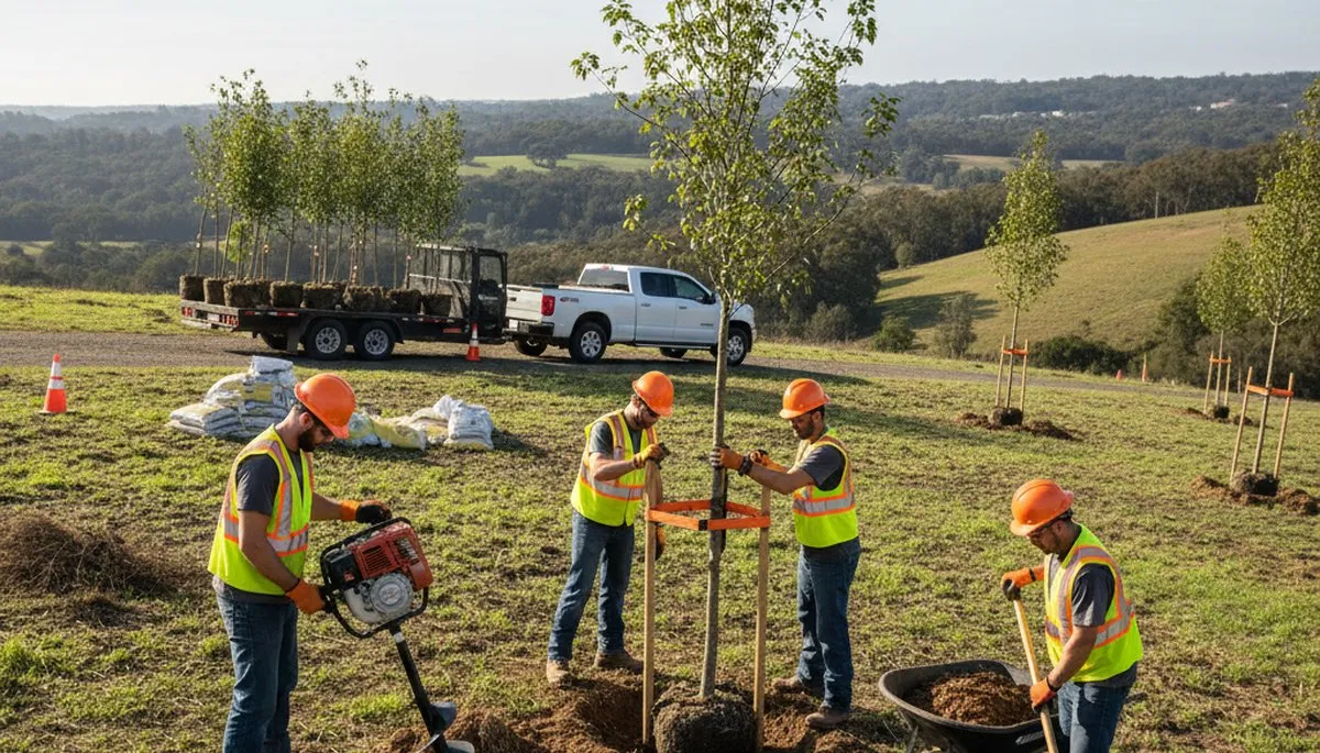 Bellevue, NE tree planting experts selecting and installing healthy young trees for local properties