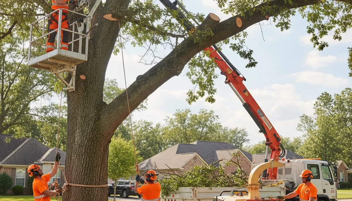 Bellevue, NE tree removal crew safely removing a hazardous tree from a property