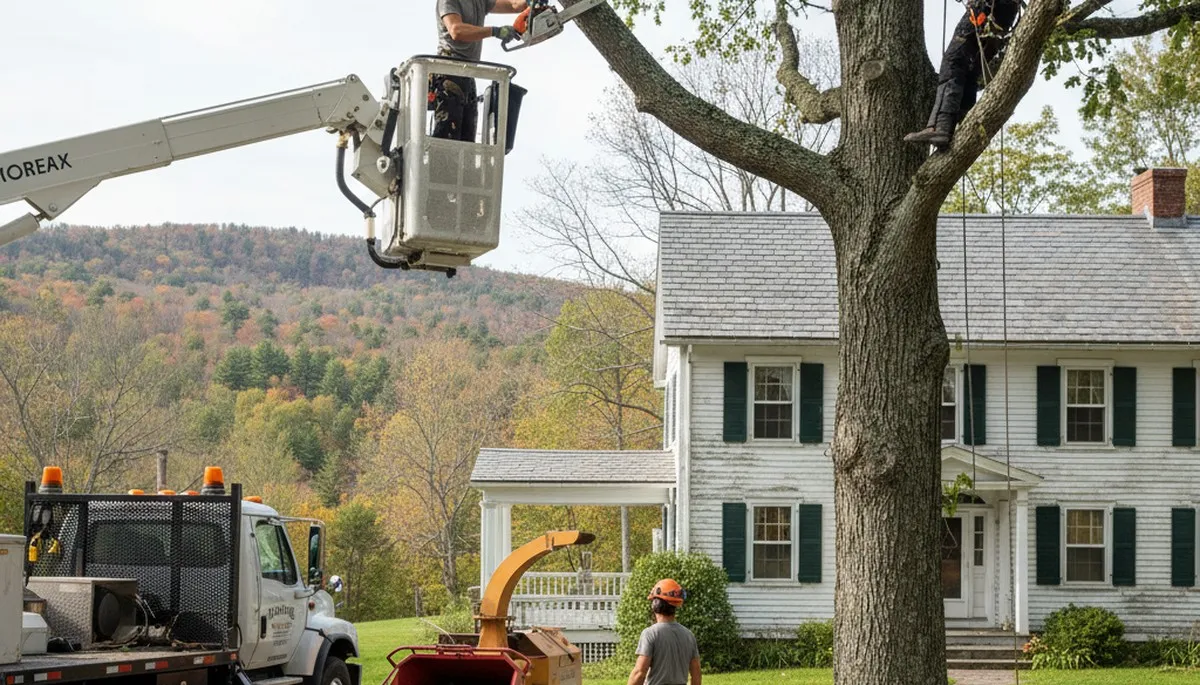 Bellevue, NE tree service crew removing a tree near a residential property